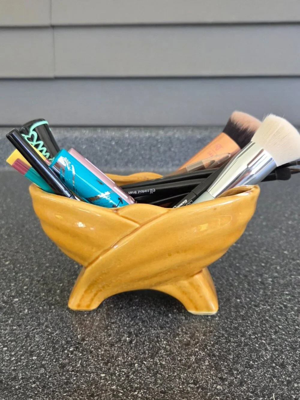 Vintage American Art Pottery Planter Golden Yellow Footed Oval Rib Mid-Century